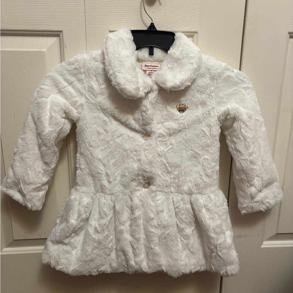 Juicy Couture White Faux Fur Pea Coat for Kids